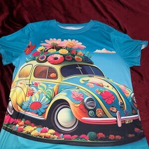 Colorful Kids T-Shirt with Car and Floral Design